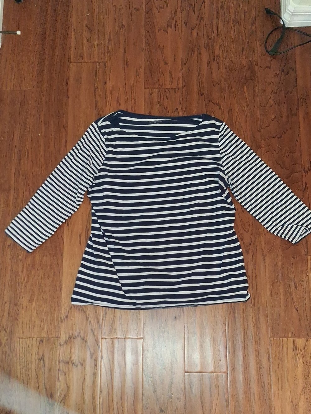 Merona Navy and White Striped Boatneck Long Sleeve Top